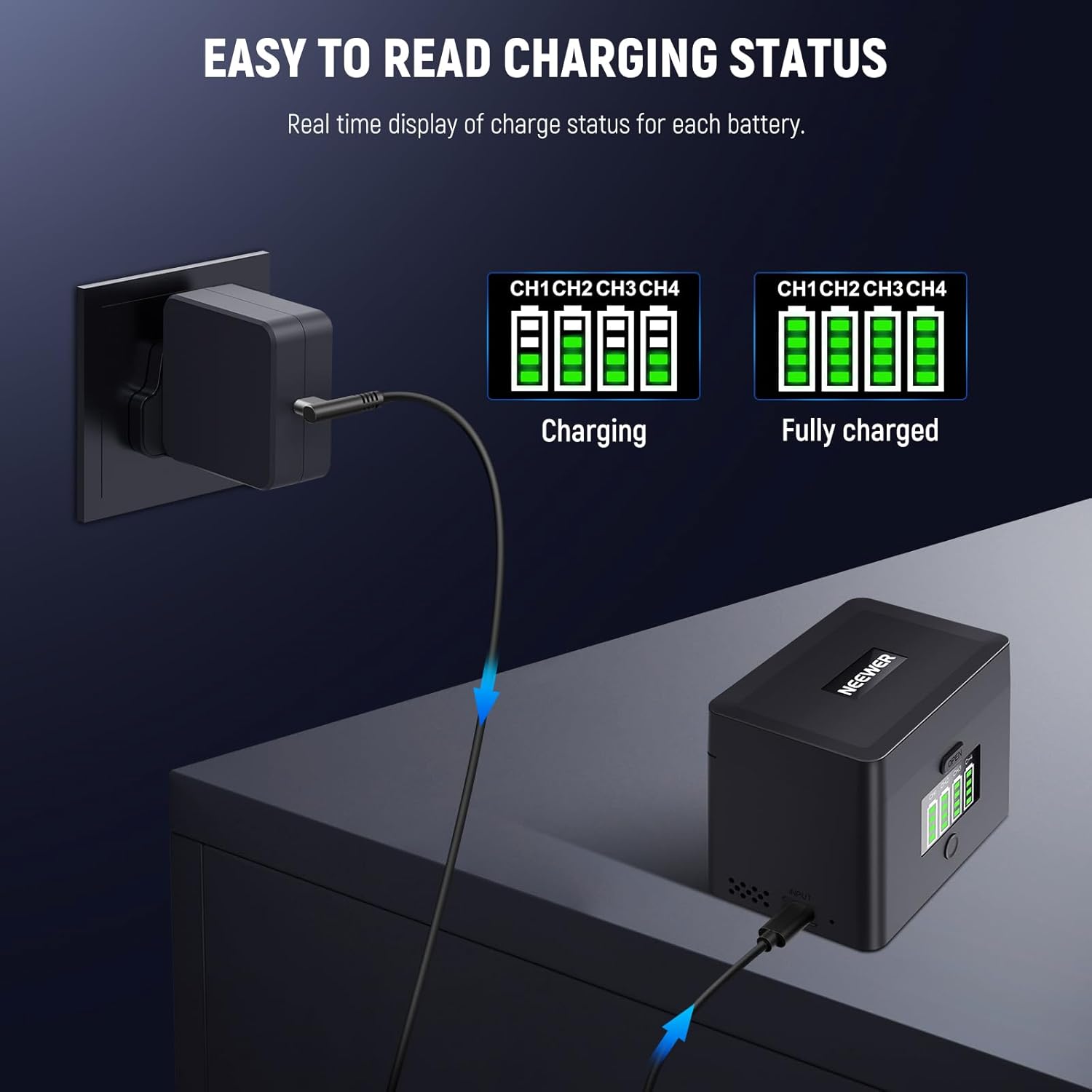 Thumbnail 6 de NEEWER NW-ZP4 2-in-1 Four-Channel USB Battery Charger for NP-FZ100 & LP-E6 Series