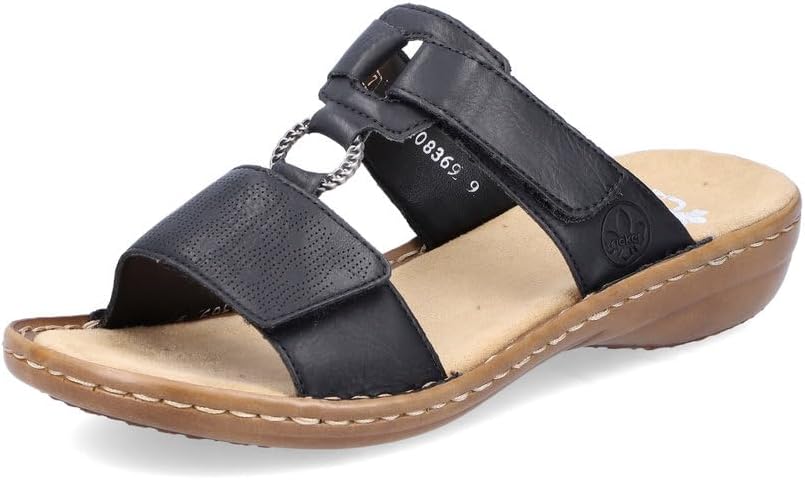 Detalle de Rieker Damen Pantoletten 60885 – Keilabsatz-Slipper mit Klettverschluss, schmale Weite