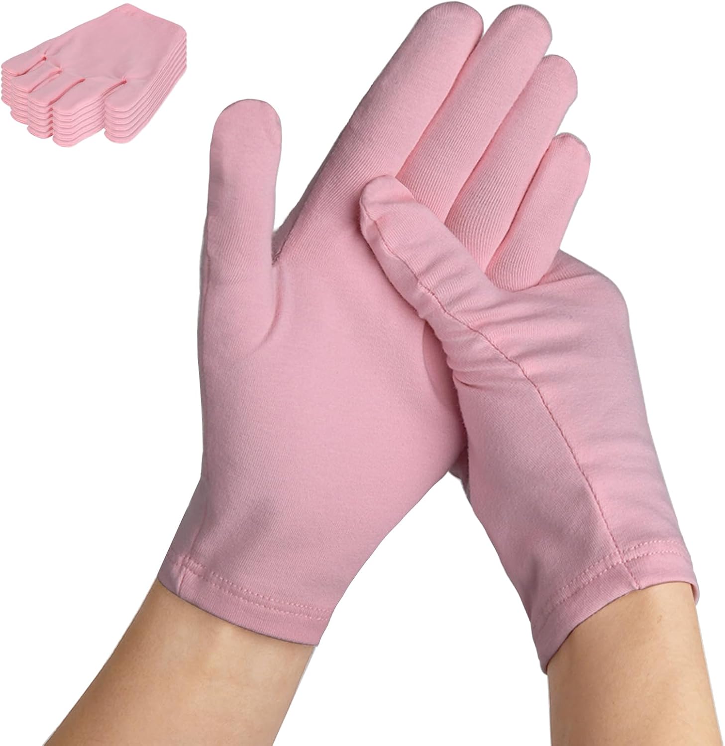 Detalle de AovYoo 6 Paar Baumwollhandschuhe mit Feuchtigkeitspflege für trockene Hände & Neurodermitis (rosa)