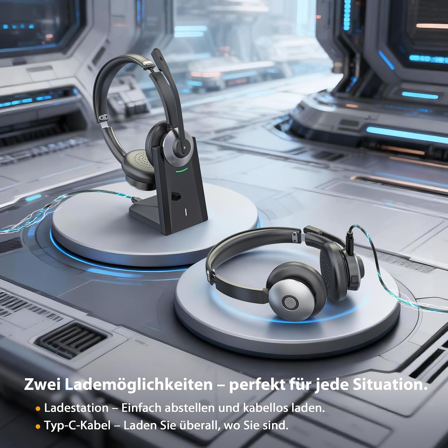 Detalle de Earbay Kabelloser Bluetooth Headset mit Mikrofon, USB-Dongle und Ladebasis – KI-Rauschunterdrückung (Bluetooth 6.0)