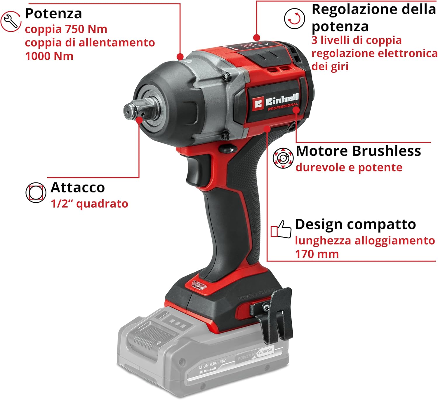 Detalle de Einhell Professional Trapano a percussione a batteria TP-CW 18/750-C Li BL-Solo PXC