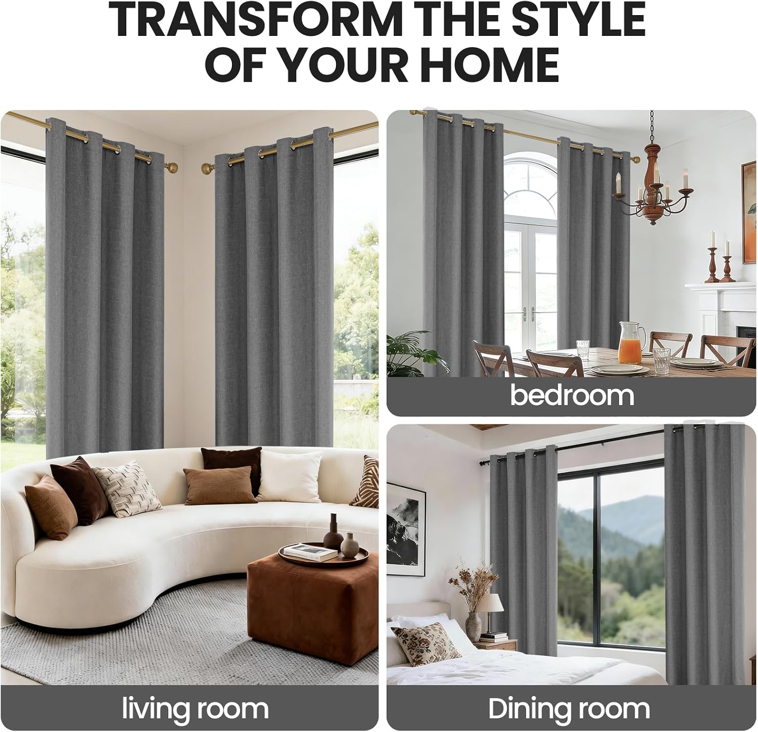 Thumbnail 5 de Ystyle 100% Rideau Occultant Lot de 2 140x160 cm – Effet Lin, Gris Foncé