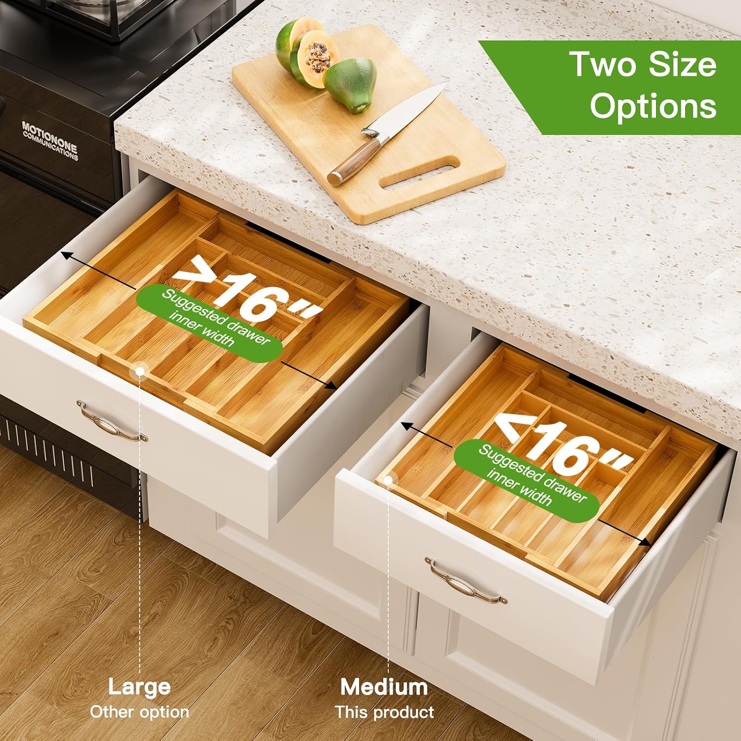 Detalle de Pipishell Medium Bamboo Silverware Drawer Organizer, Expandable 10.31–16.54 Inches