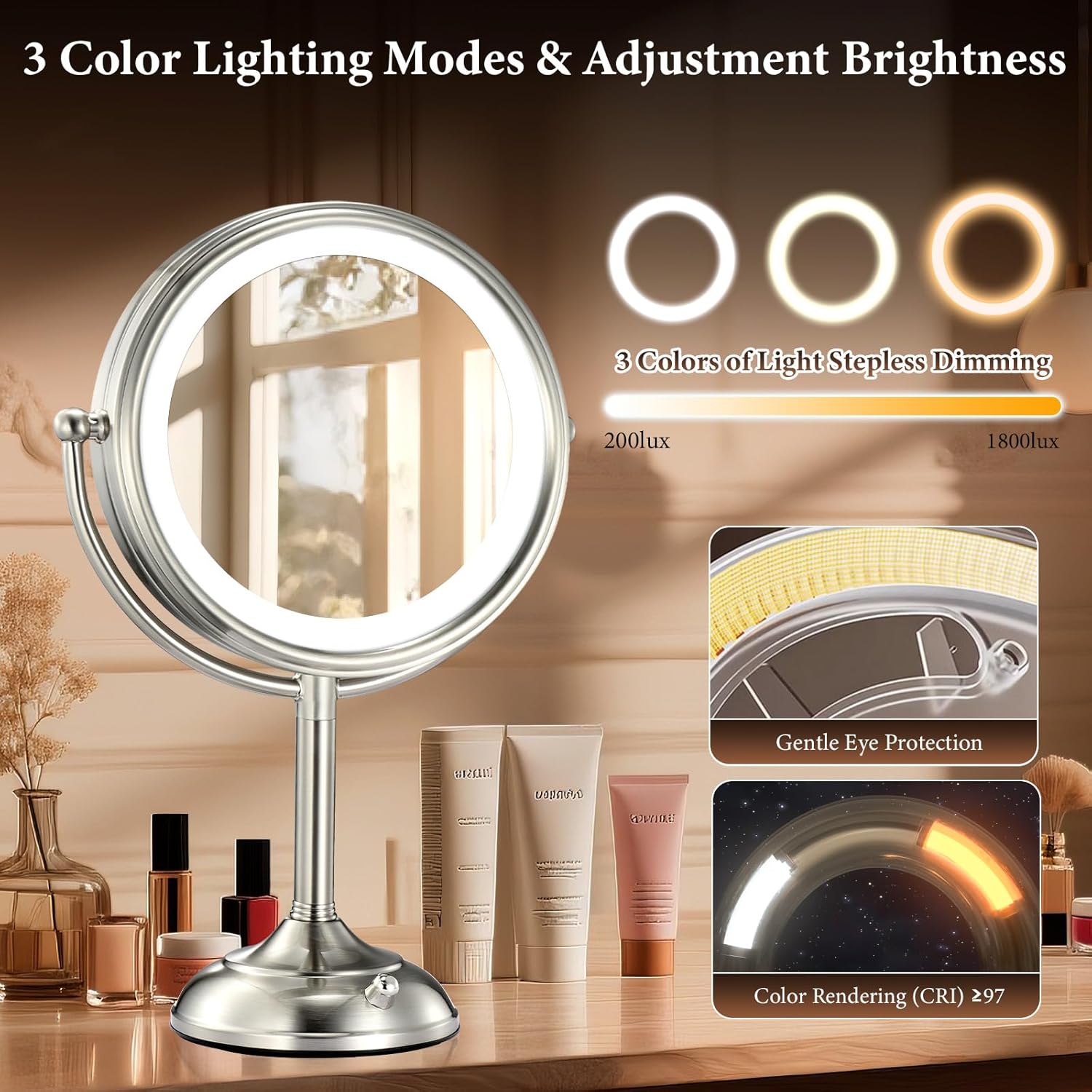 Thumbnail 3 de Professional 8.5" Large Lighted Makeup Mirror 10X with 3-Color Lights 💄