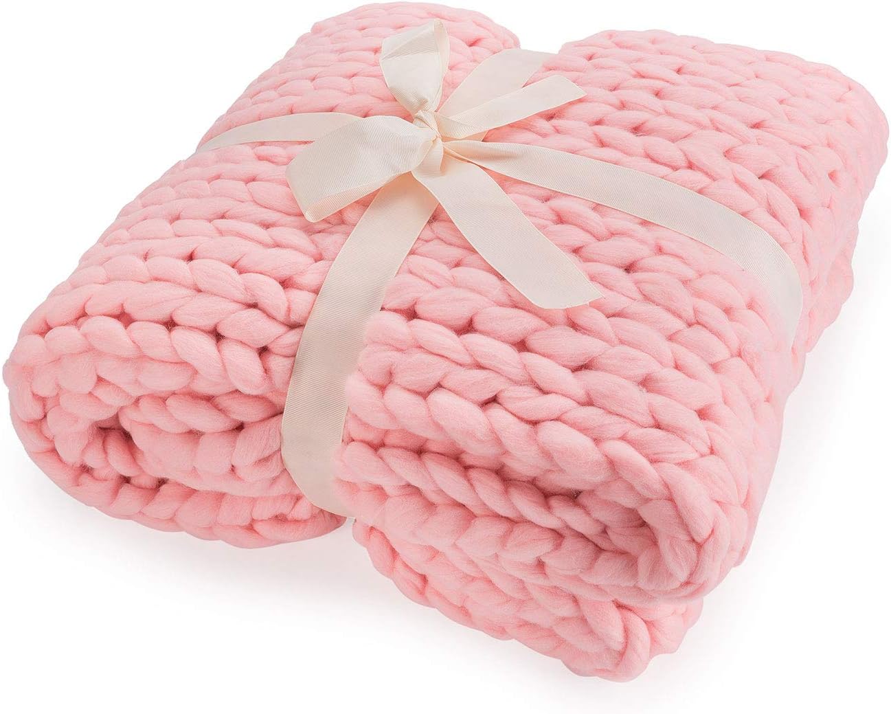 Detalle de Feluna Chunky Knit Blanket, 180 x 120 cm Pink Polyester Throw