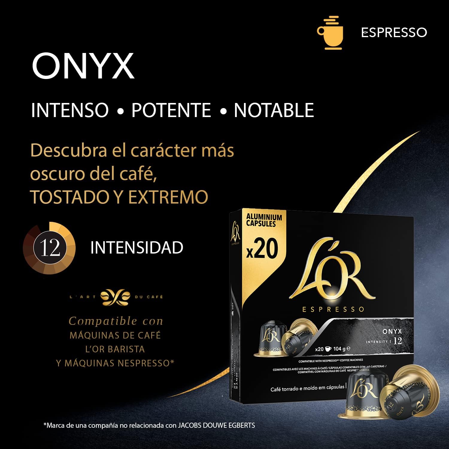 Detalle 1 de L'OR Espresso Onyx | 200 Cápsulas Intensidad 12