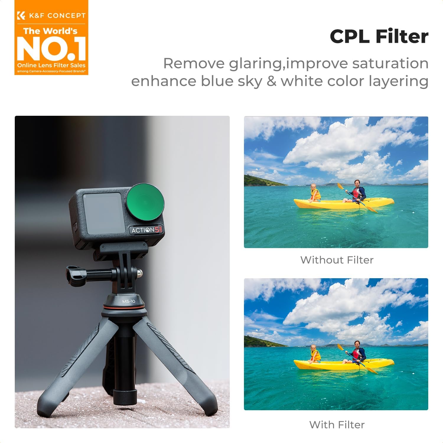 Detalle de K&F Concept 4-Pack Filters for DJI Osmo Action 5 Pro & Action 4: CPL, ND8, ND16, ND32