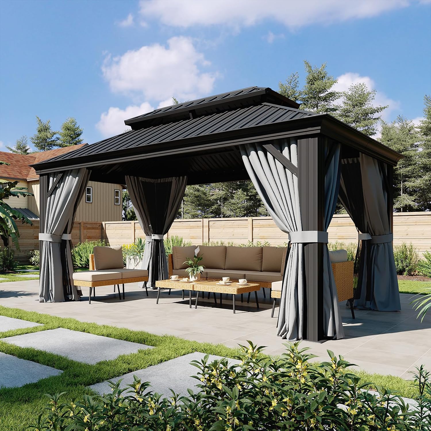 Detalle de Aoxun Hardtop Gazebo 10x14 FT