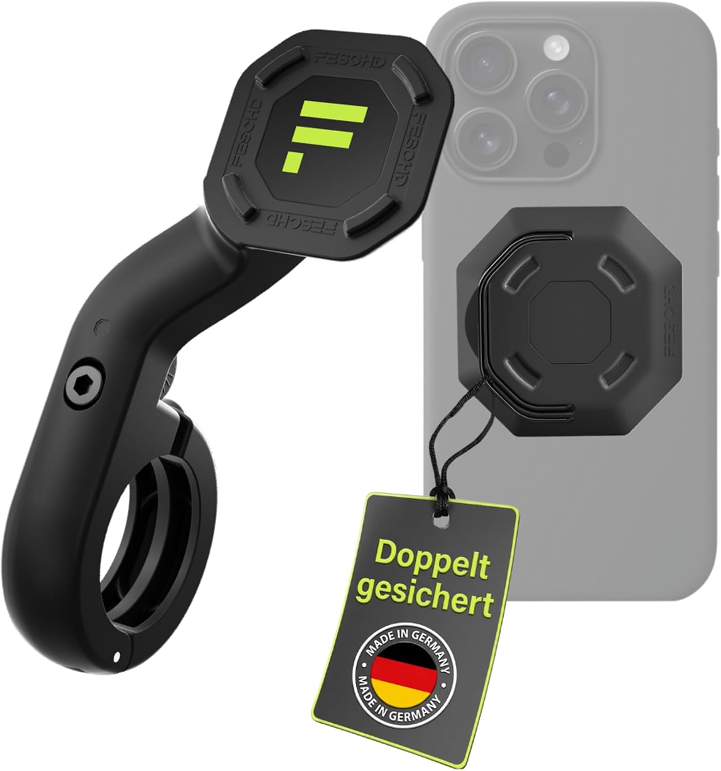 FESCHD Fahrrad-Handyhalterung mit Doppelsicherung – Universell kompatibel, Made in Germany