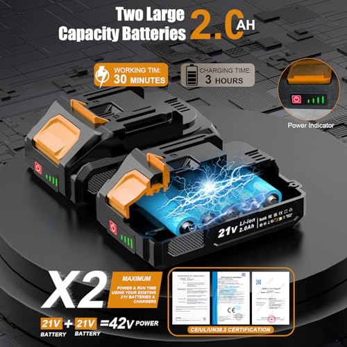 Detalle de JYGMPRO Desbrozadora a batería 21V con 2 baterías y cabezal giratorio: versátil y fácil de usar