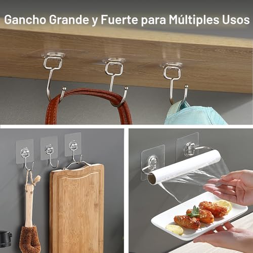 Thumbnail 6 de Latoxcaa ganchos adhesivos grandes extra fuertes (hasta 20 kg máx), transparentes, 10 unidades