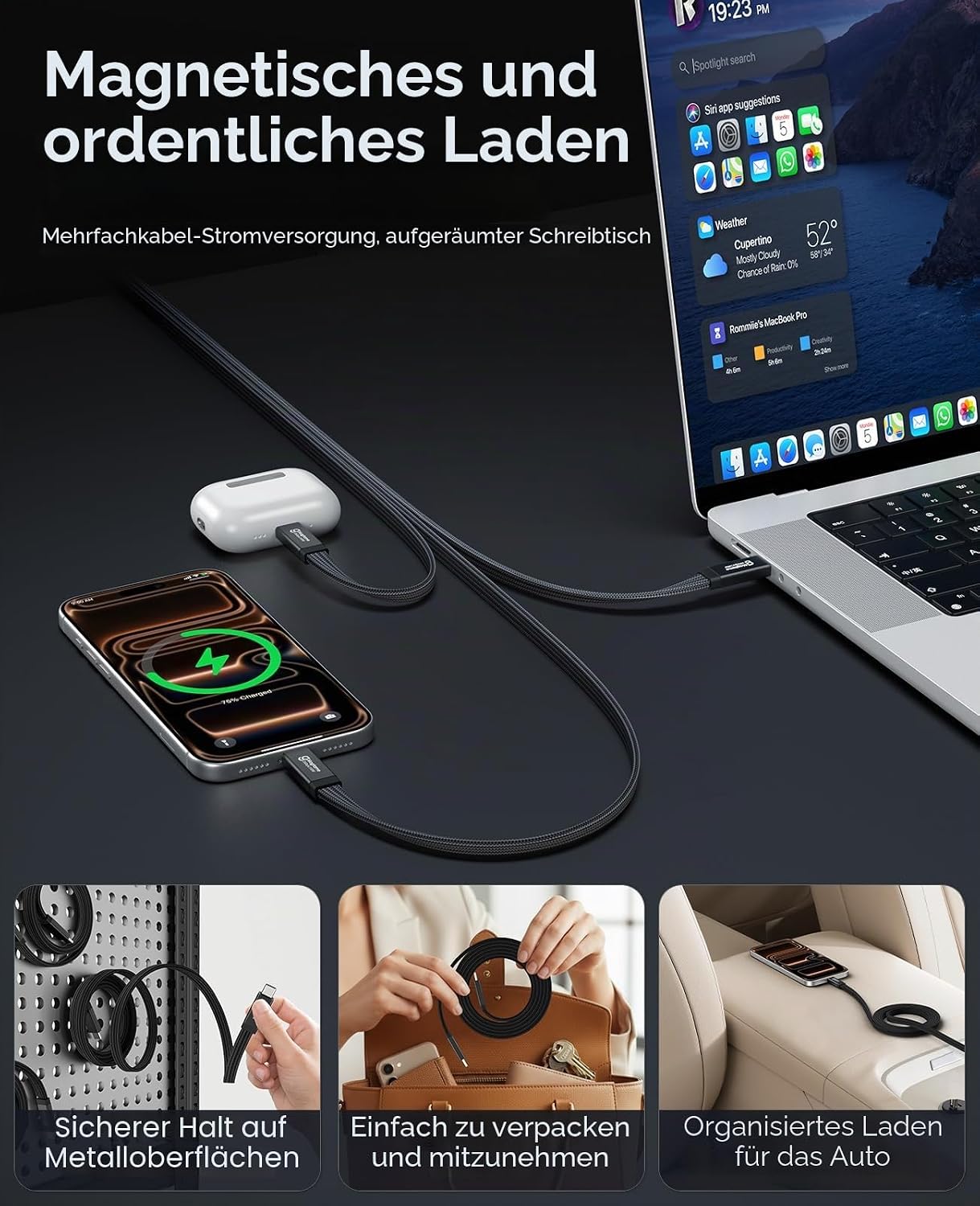 Thumbnail 2 de Magtame 240W USB-C zu USB-C Kabel 1 m – Magnetisch, geflochten, 20 Gbps, 8K@60Hz