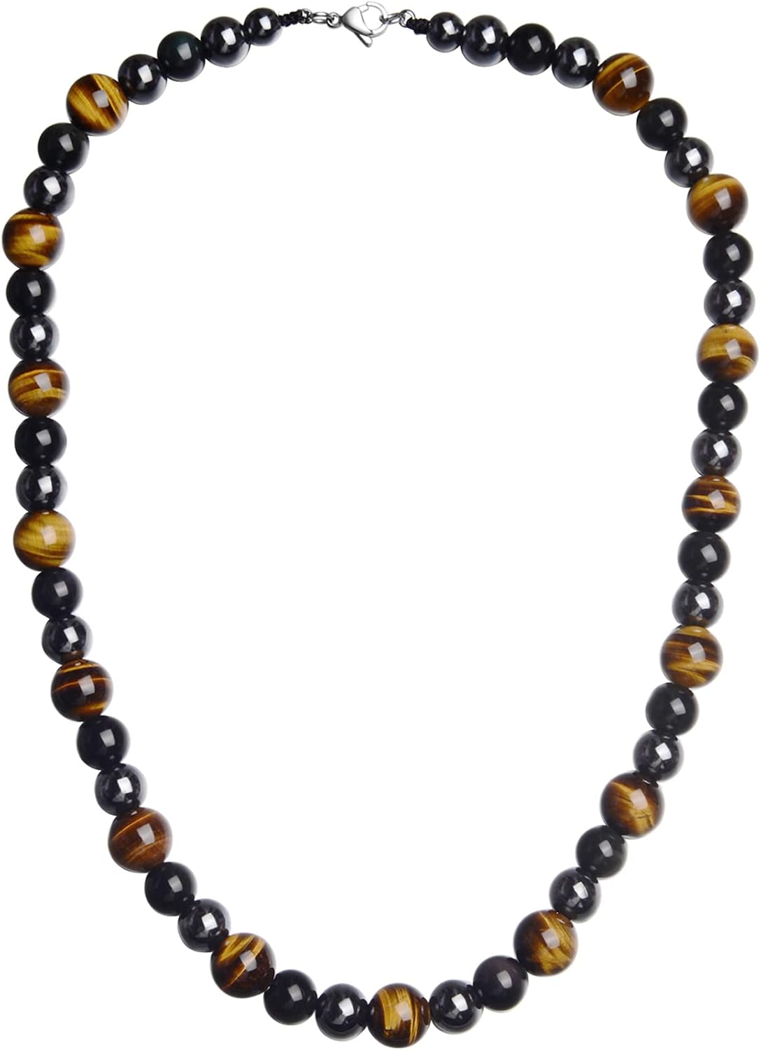 Detalle de GENASTO Healing Crystal Necklace: Black Obsidian, Tiger Eye & Hematite for Triple Protection