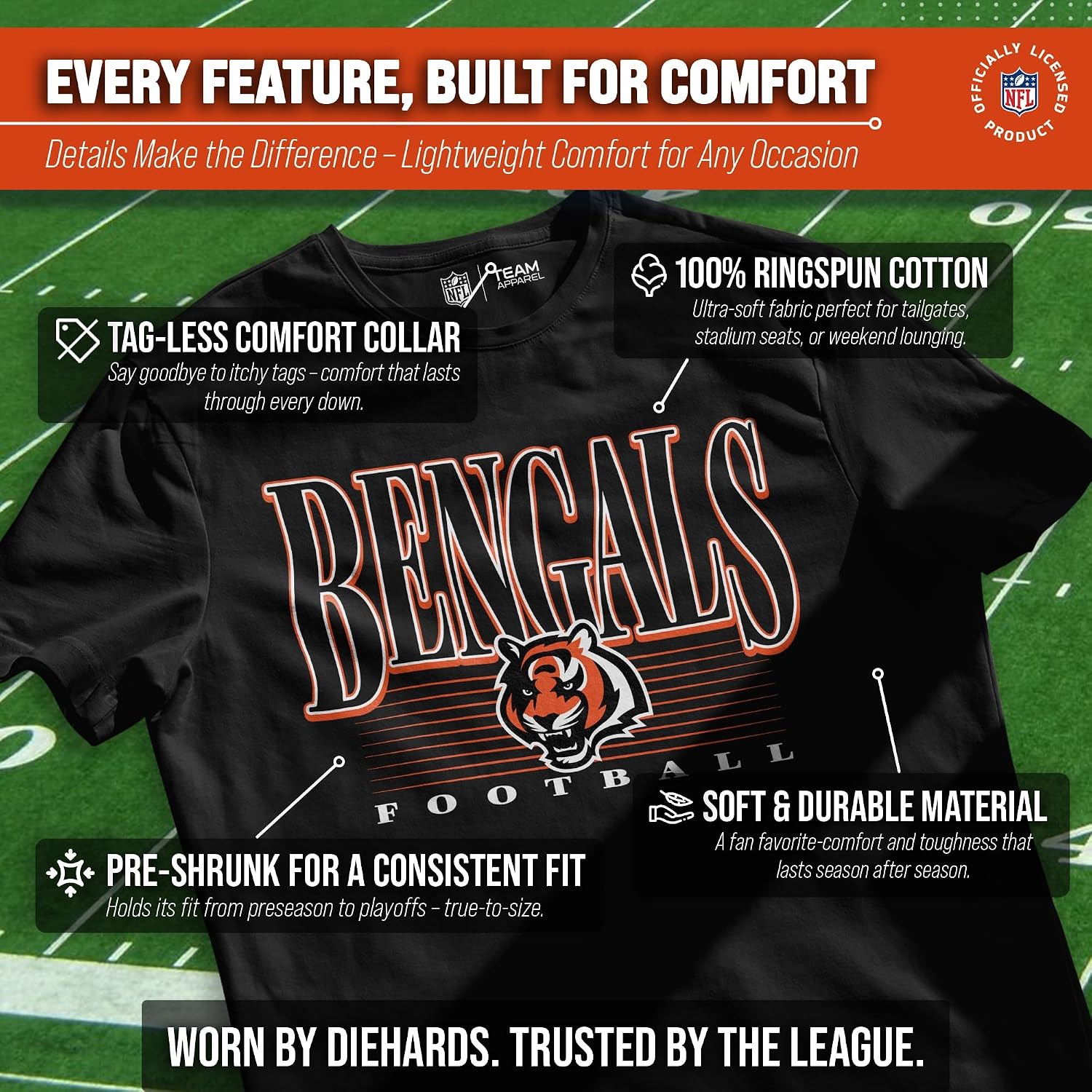 Detalle de Team Fan Apparel 3001_OTBPNFL Bengals NFL Tagless Short-Sleeve T-Shirt