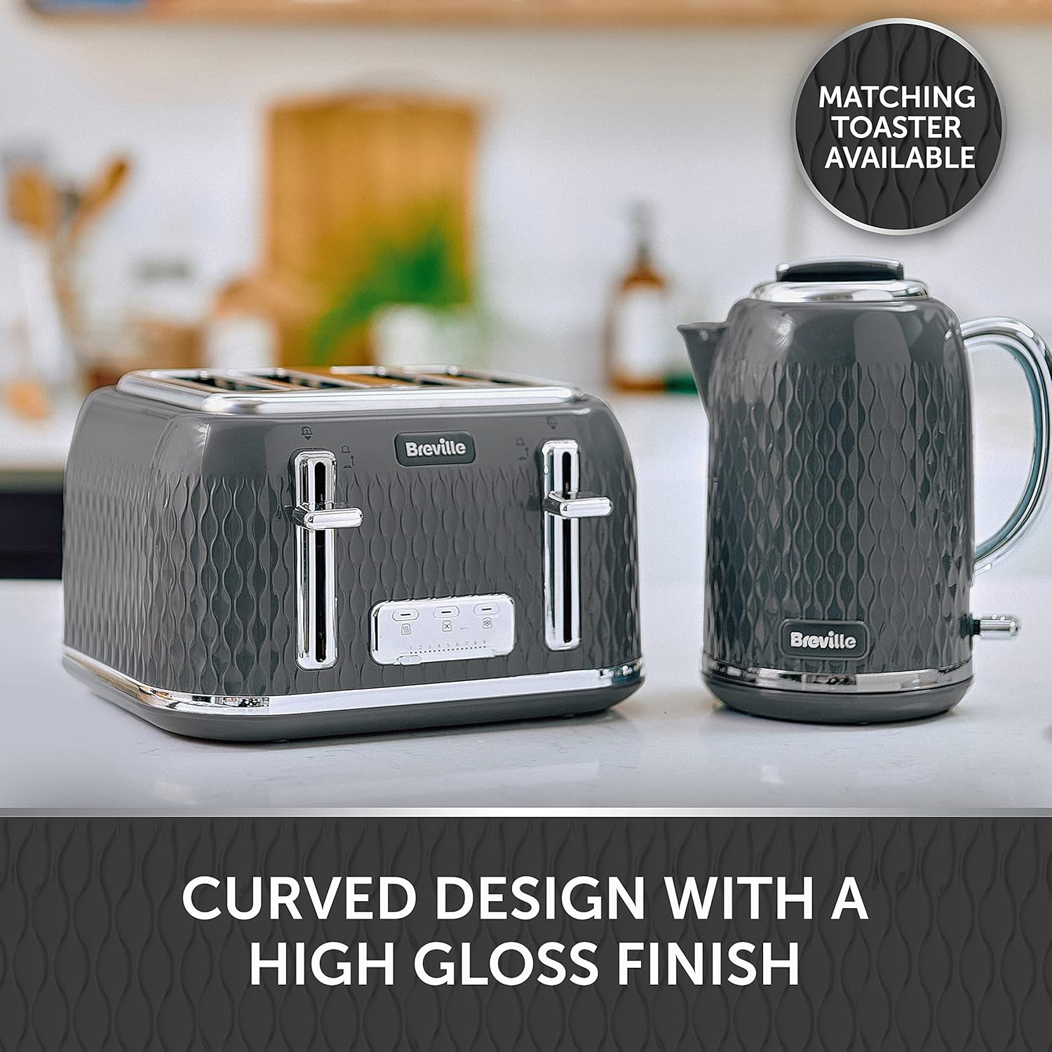 Thumbnail 5 de Breville Curve Electric Kettle (VKT227) – 1.7 L, 3 kW fast boil, grey & chrome