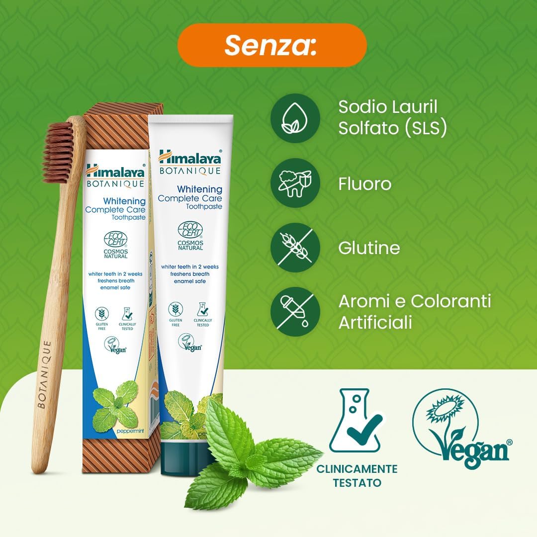 Detalle de Himalaya Botanique Whitening Complete Care Toothpaste con Attivi Bio alla Menta Piperita – 75 ml