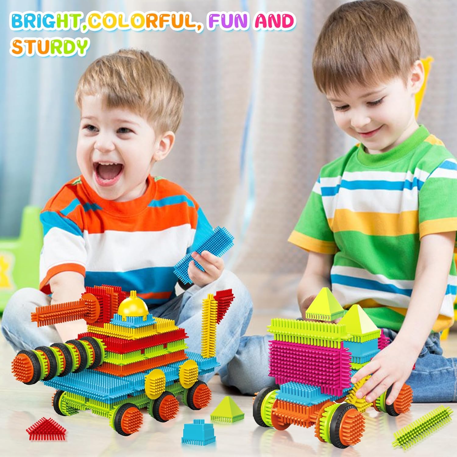 Detalle 2 de obakaer Stickle Bristle Building Blocks (108 pcs) for ages 3+ – soft brush-bristle construction bricks