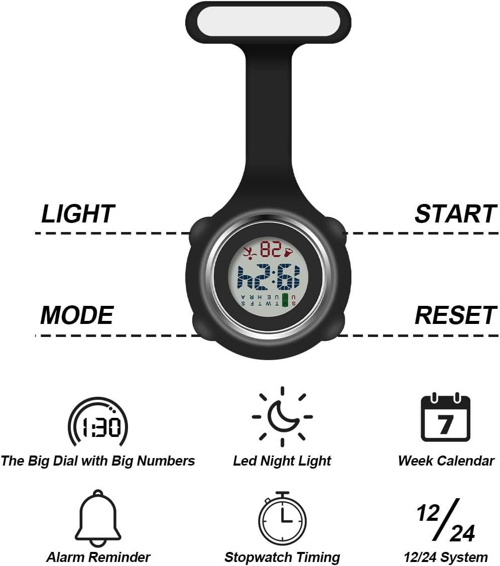 Detalle de Vicloon Orologio da Infermiere 3Pcs in Silicone con Clip – Orologi da tasca per infermieri e personale medico