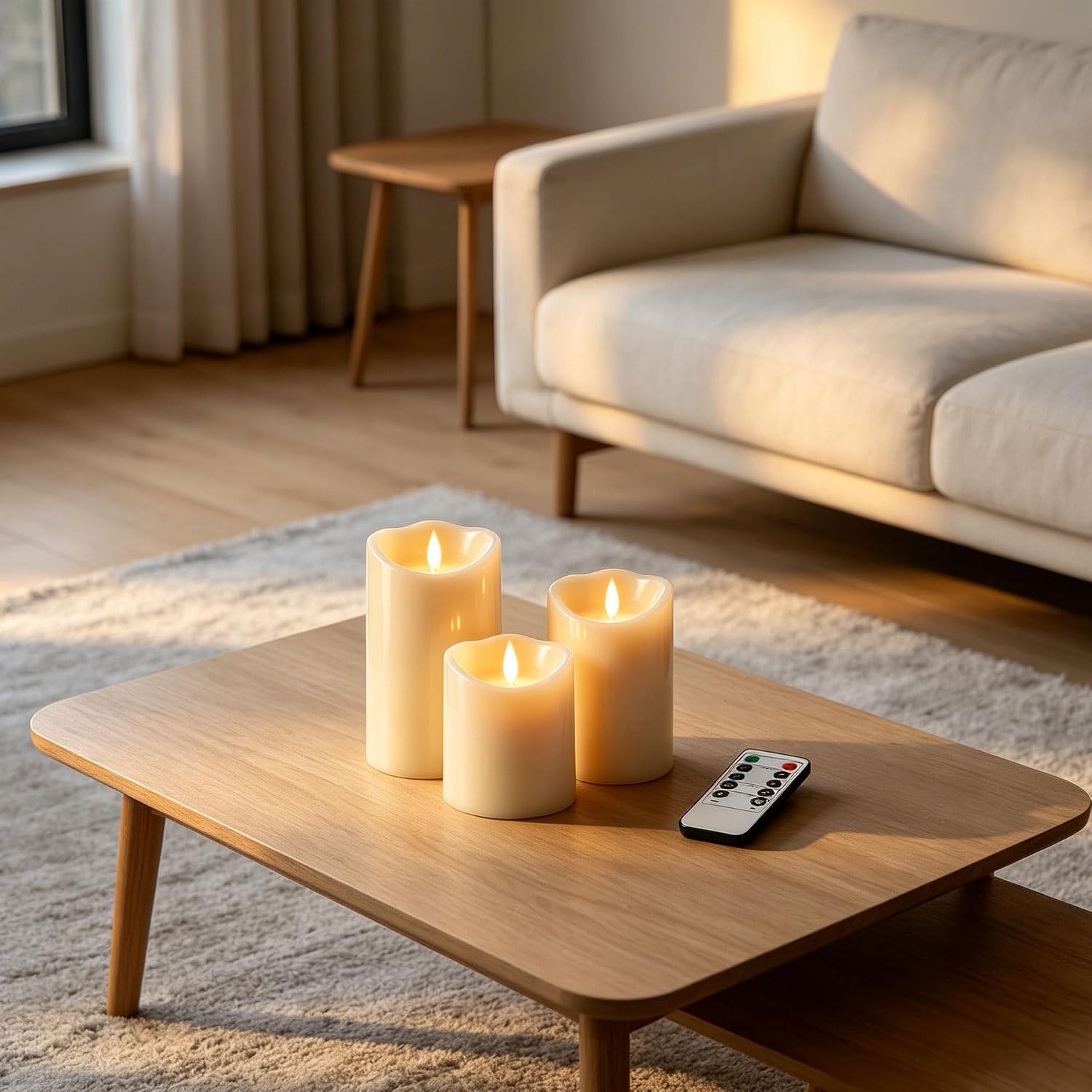 Detalle 2 de Da by 3 Candele LED Bianche con Stoppino Oscillante Realistico – Set da 3, telecomando e uso interno/esterno