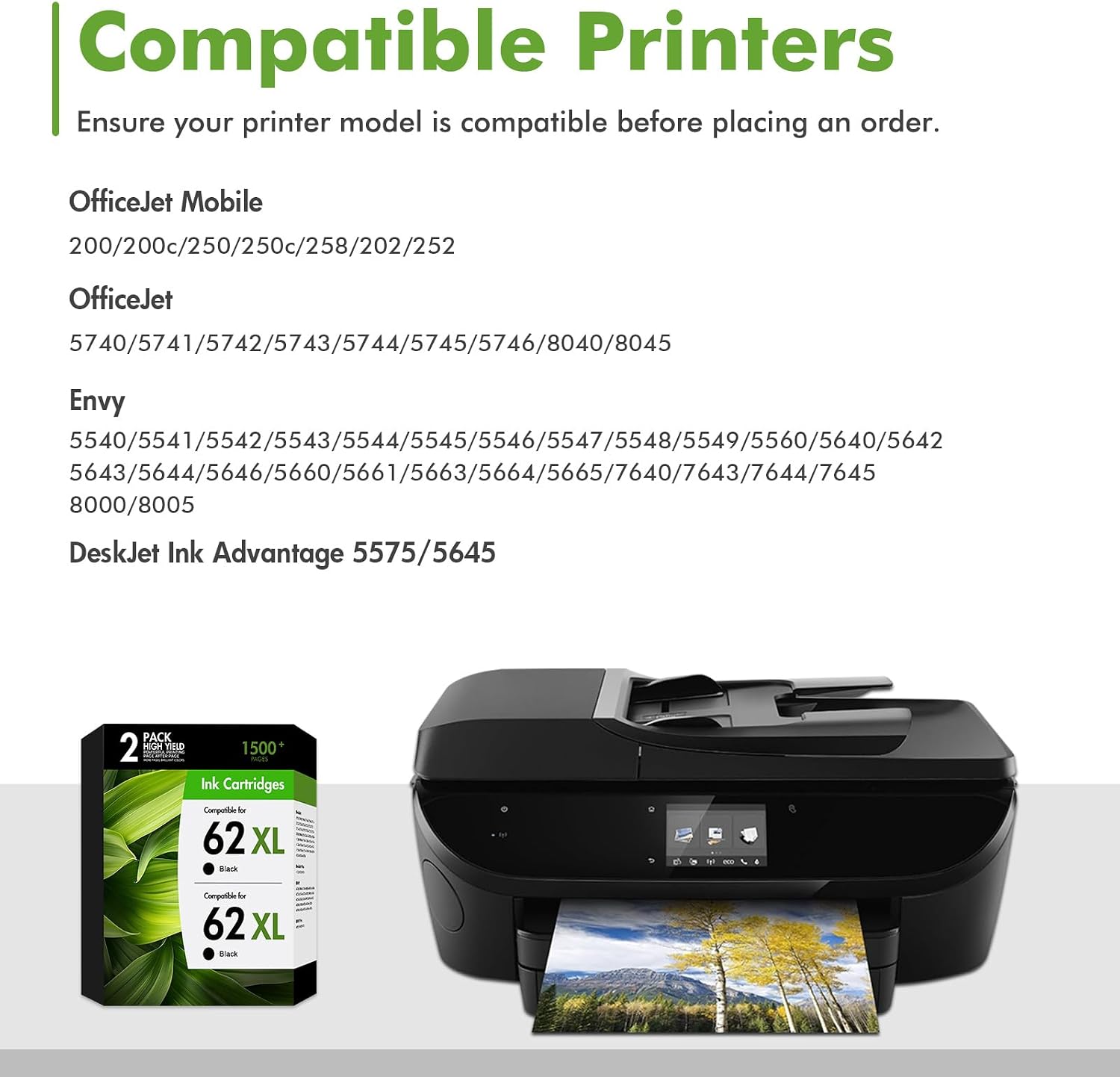 Detalle 2 de WOWTONER 62XL Black Ink Cartridges, Compatible 2-Pack, Up to 750 Pages Each