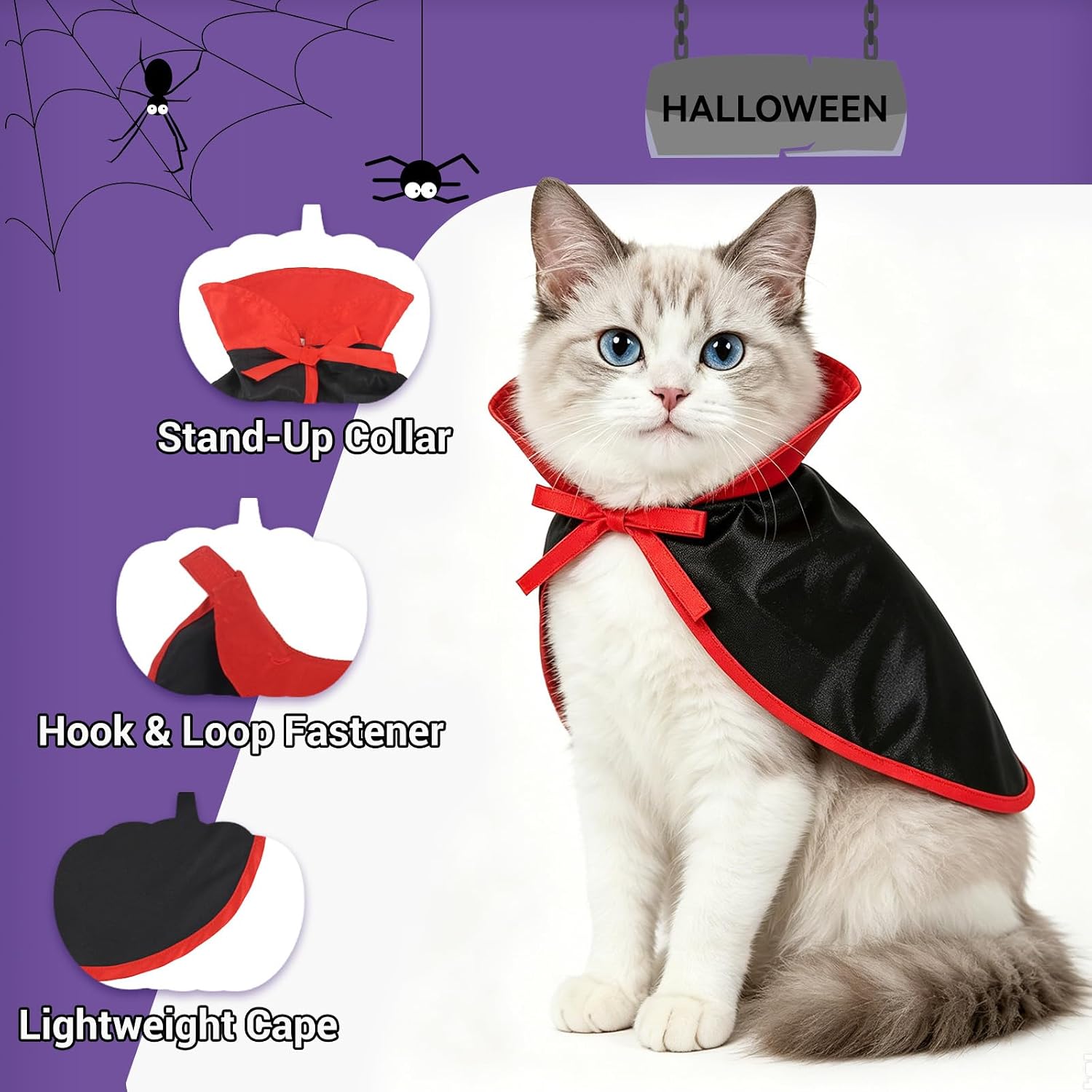 Thumbnail 2 de NAMSAN B0117 Pet Vampire Costume, Black Cape with Adjustable Hook-and-Loop Closure