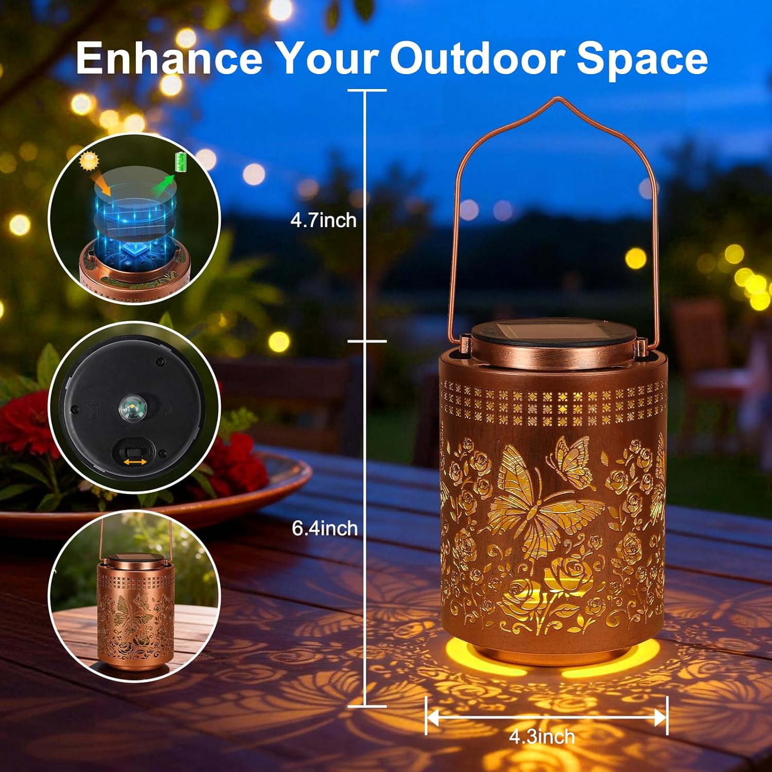 Detalle 2 de Colorful Butterfly Solar Lanterns – IP65 Outdoor Waterproof Hanging Solar Lights for Garden, Patio & Porch