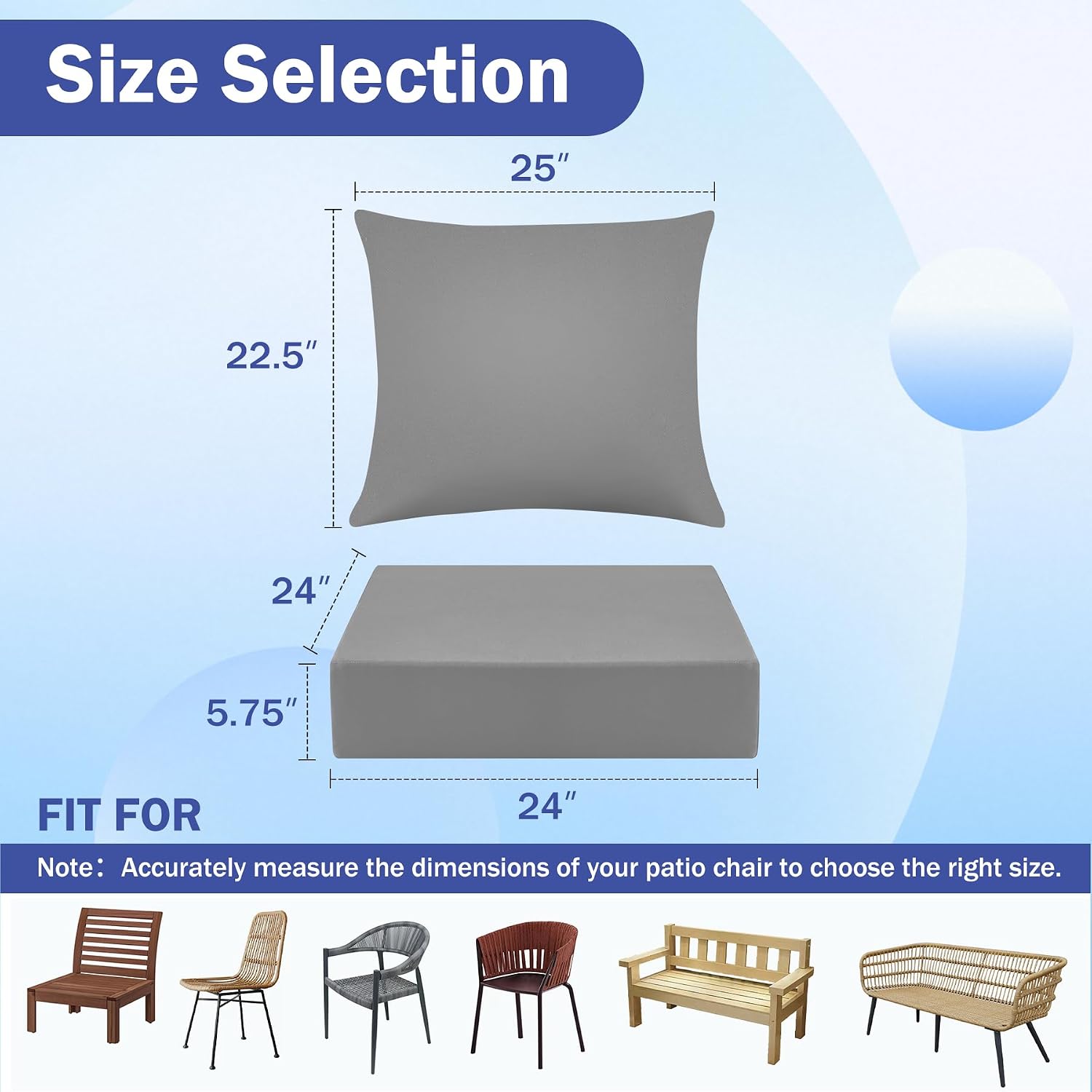 Detalle 2 de IASEAHK ISHWD2424575-25225-DarkGrey Outdoor Cushion Set, Water-Resistant