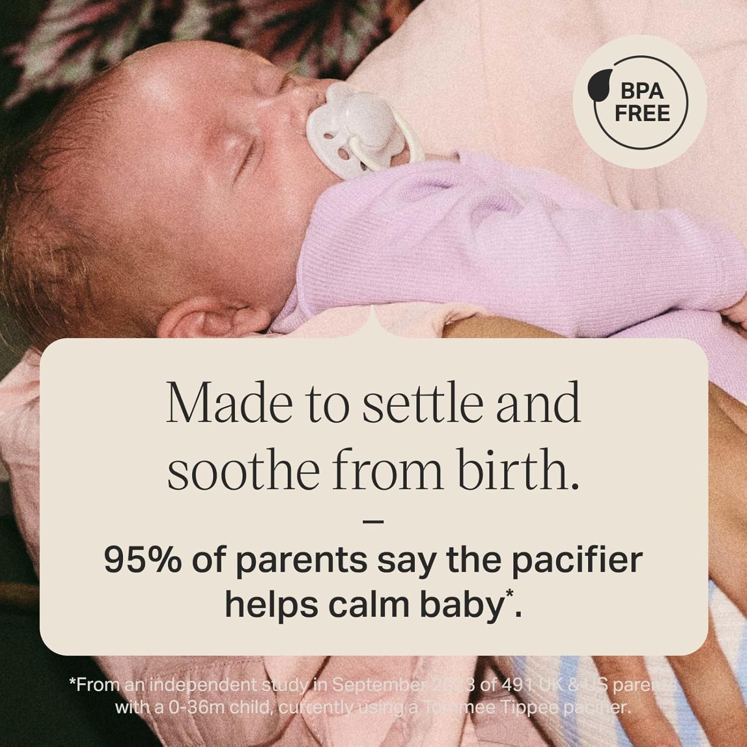 Thumbnail 3 de Tommee Tippee Mini-sucette orthodontique 0-2 mois (lot de 4) en silicone sans BPA, tétine symétrique Pale Plum & Cotton Candy