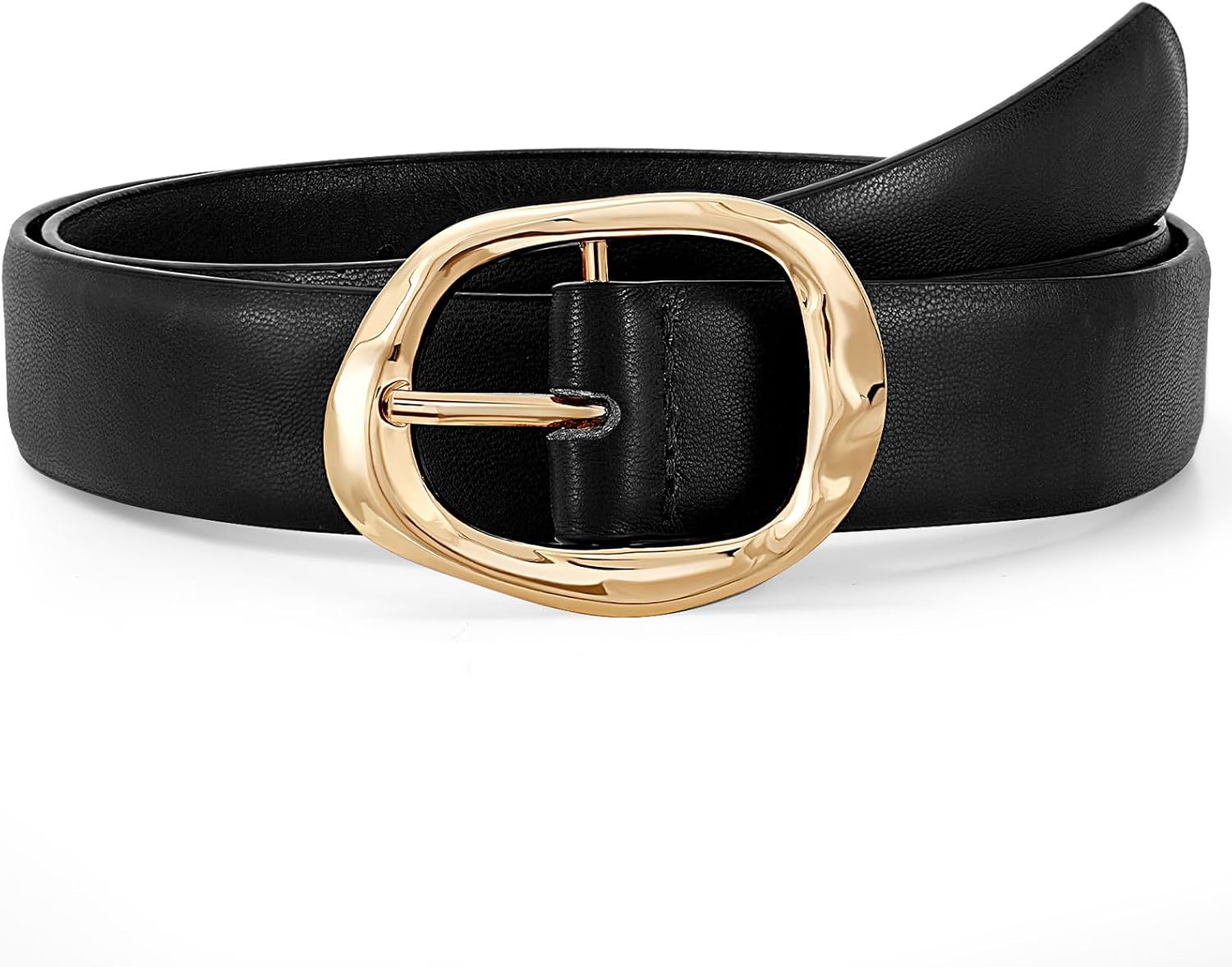 Detalle de JASGOOD Women’s Faux Leather Belt with Gold Buckle, 1.18-Inch, 10 Holes