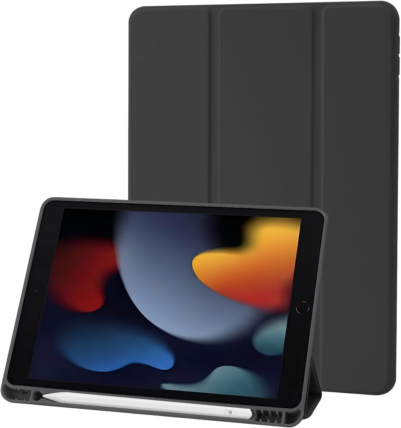 Detalle de Hülle für iPad 9.Gen / 8. Gen / 7. Gen (10,2 Zoll) mit Stifthalter, Trifold-Stand, Auto Schlafen/Wachen – Schwarz