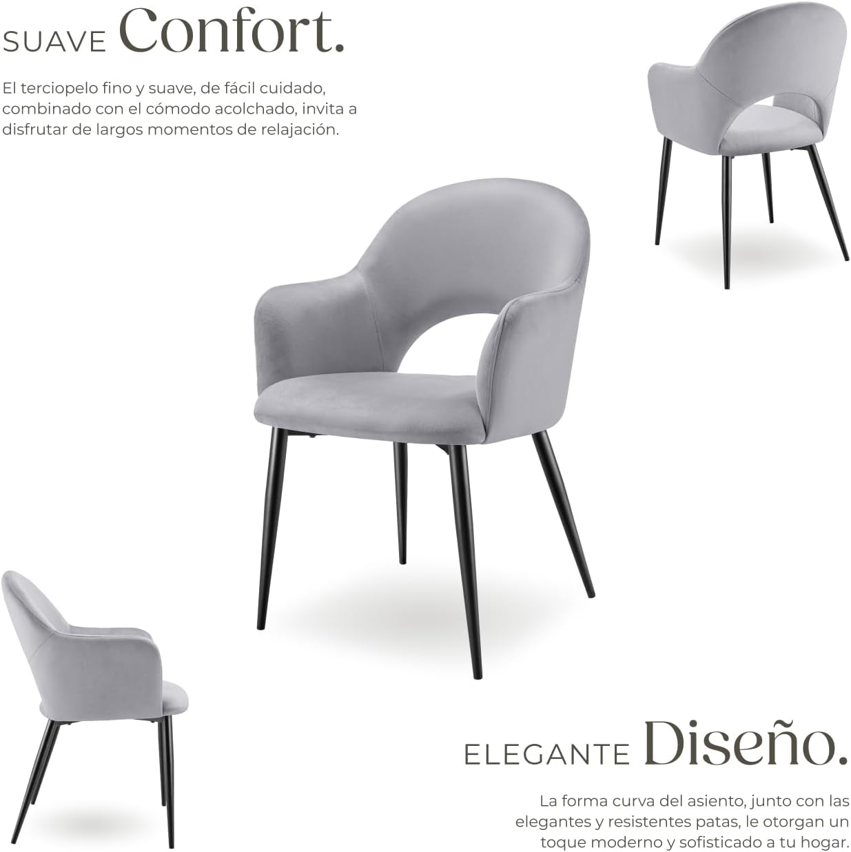 Thumbnail 4 de tectake® sillas de Comedor Terciopelo 120 kg