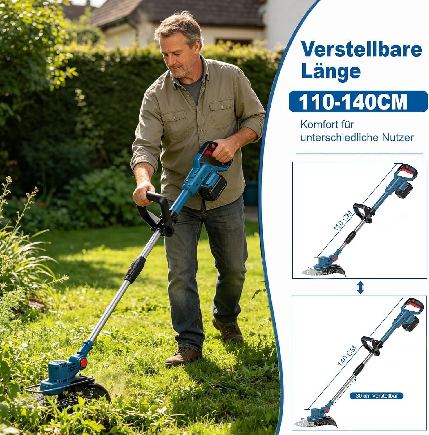 Detalle de Fiutazge Akku-Rasentrimmer für Makita-Akkus (Blue) mit 5 Klingentypen & Tap&Go (ohne Akku)