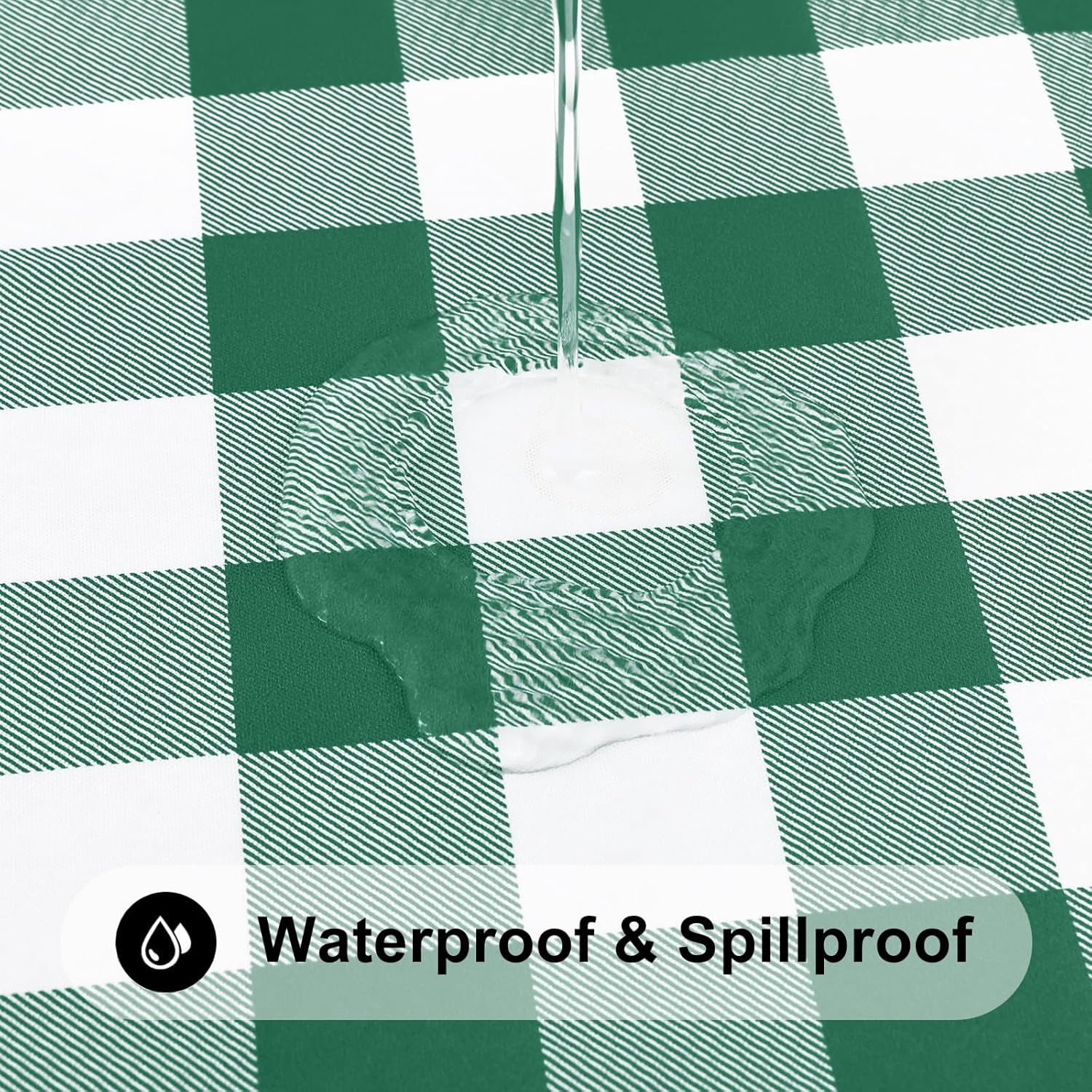 Thumbnail 2 de Smiry Round Picnic Tablecloth (45–56 in) — Elastic Fitted Vinyl Waterproof Cover with Flannel Back, White & Emerald Green