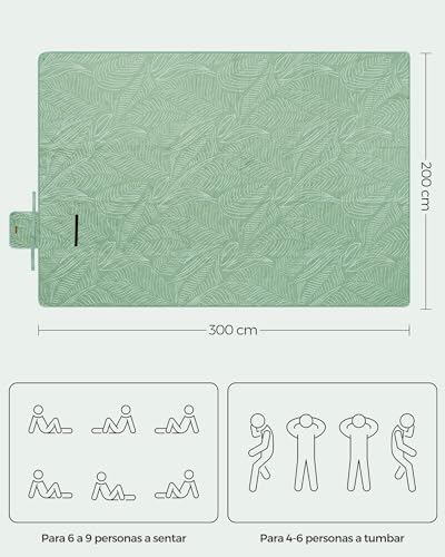 Detalle de SONGMICS Manta de Picnic 300 x 200 cm GCM310C03 — grande, impermeable y plegable