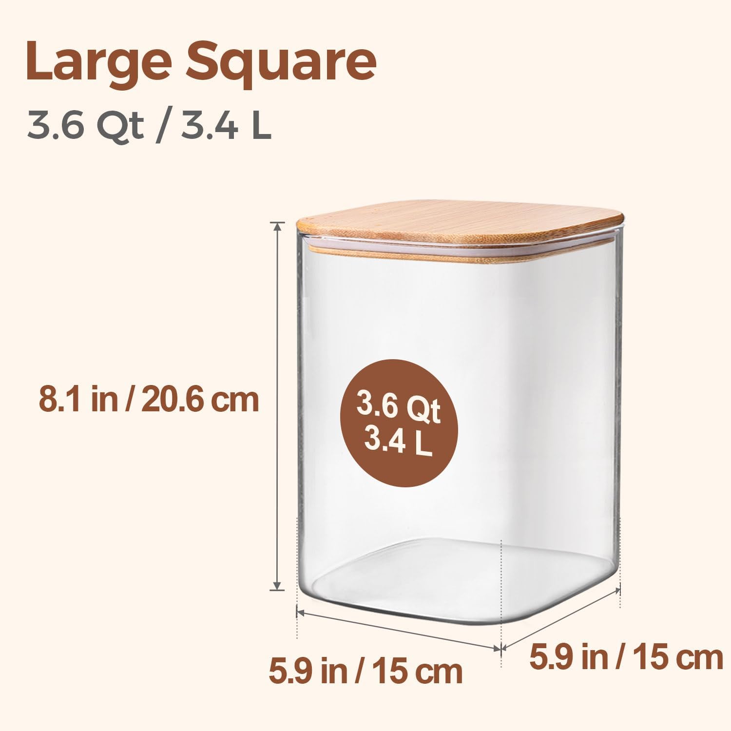 Thumbnail 1 de ComSaf 3.4 L Glass Storage Jar with Bamboo Lid, Square Borosilicate Canister