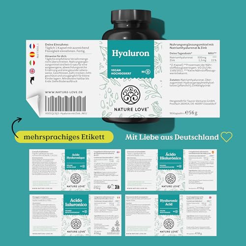 Thumbnail 6 de NATURE LOVE Hyaluron Kapseln mit Zink – Hochdosiert 500 mg, 90 Kapseln, Vegan & Laborgeprüft