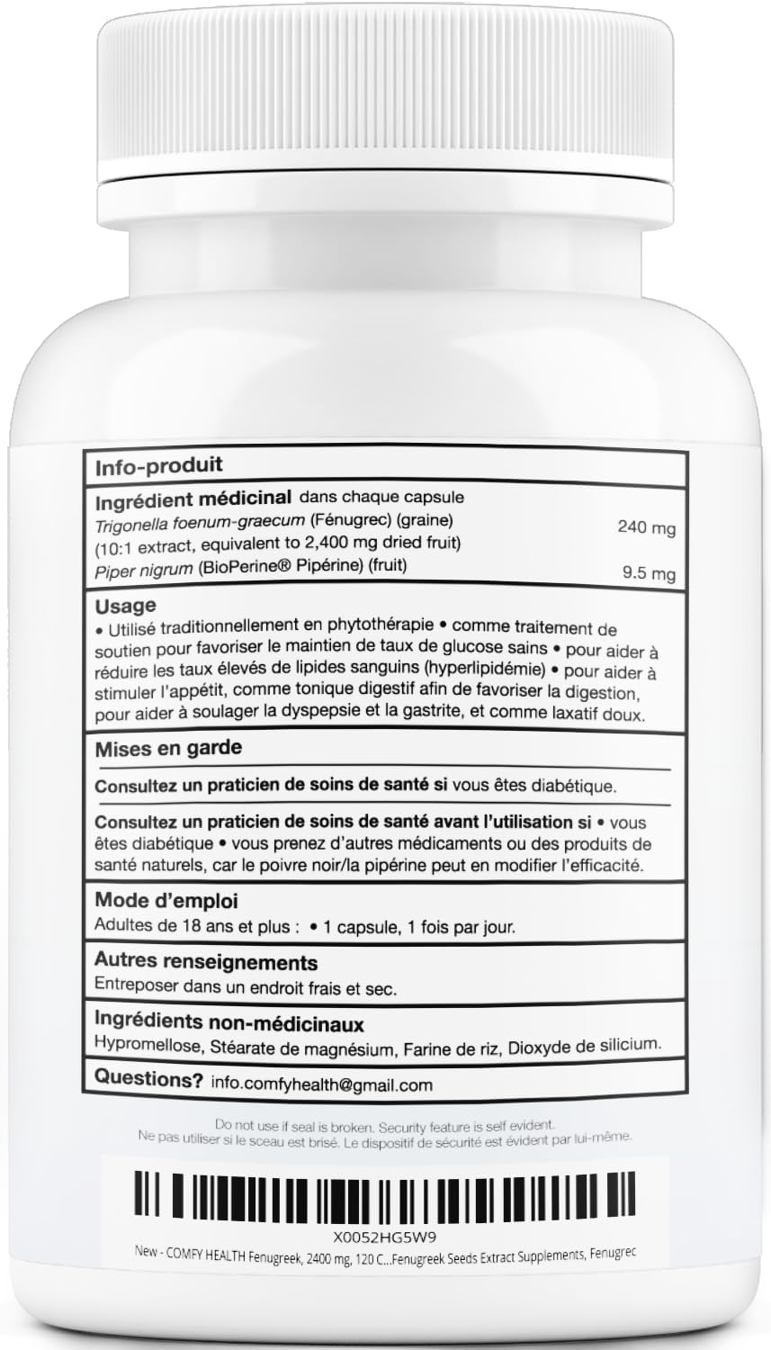 Thumbnail 6 de COMFY HEALTH Fenugreek with BioPerine, 2,400 mg, 120 Capsules