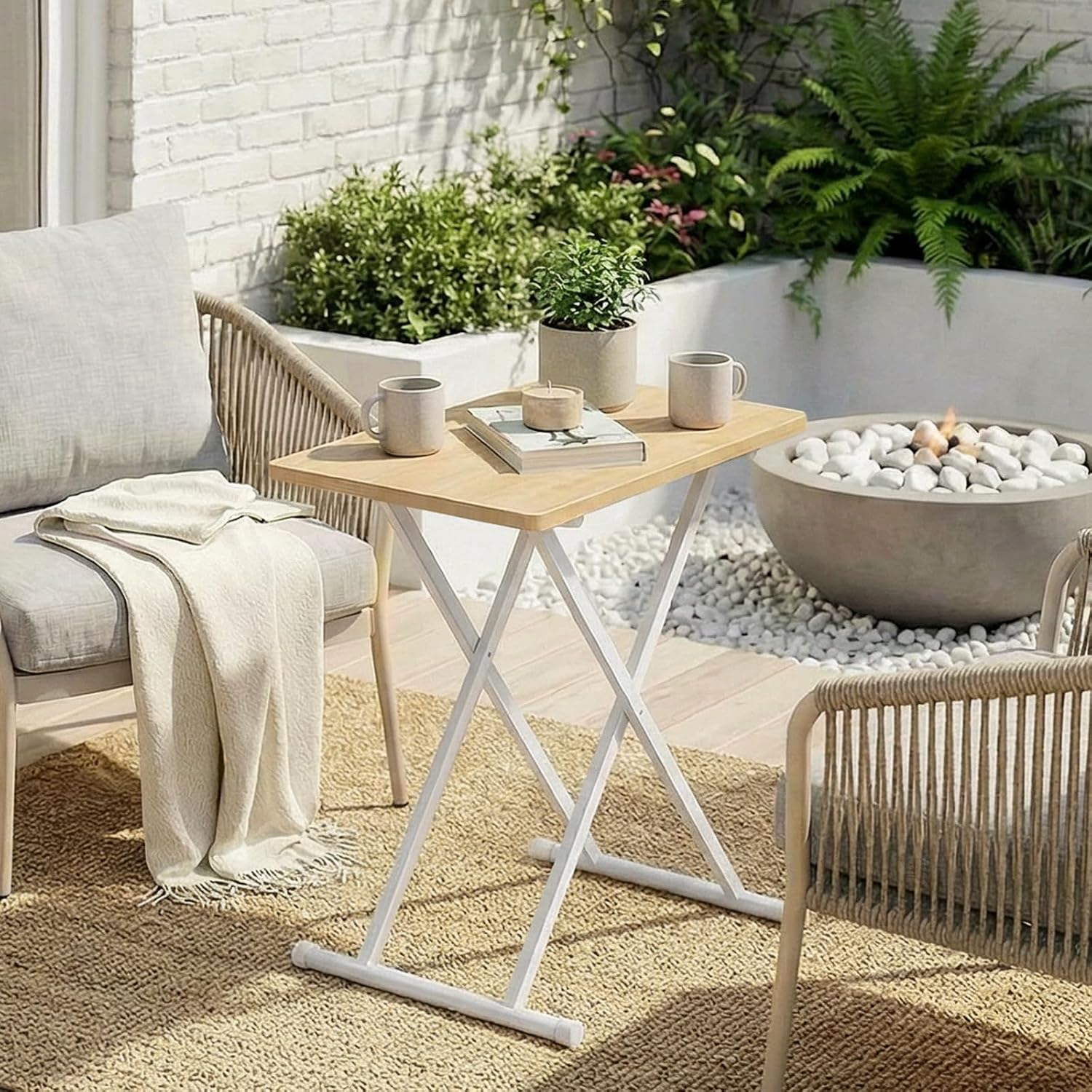 Thumbnail 6 de HOOBRO Tavolino con Altezza Regolabile EWN16BZ01: Pieghevole, 60 × 40 × 60 cm, Bianco/Naturale