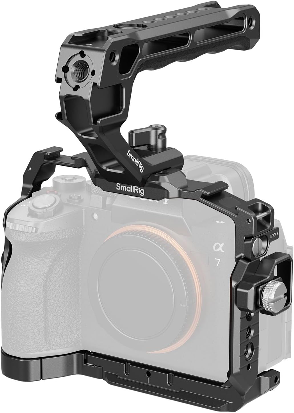 Detalle de SMALLRIG 6025 cage voor Sony Alpha 7 V, 7R V en 7 IV met Arca-plaat
