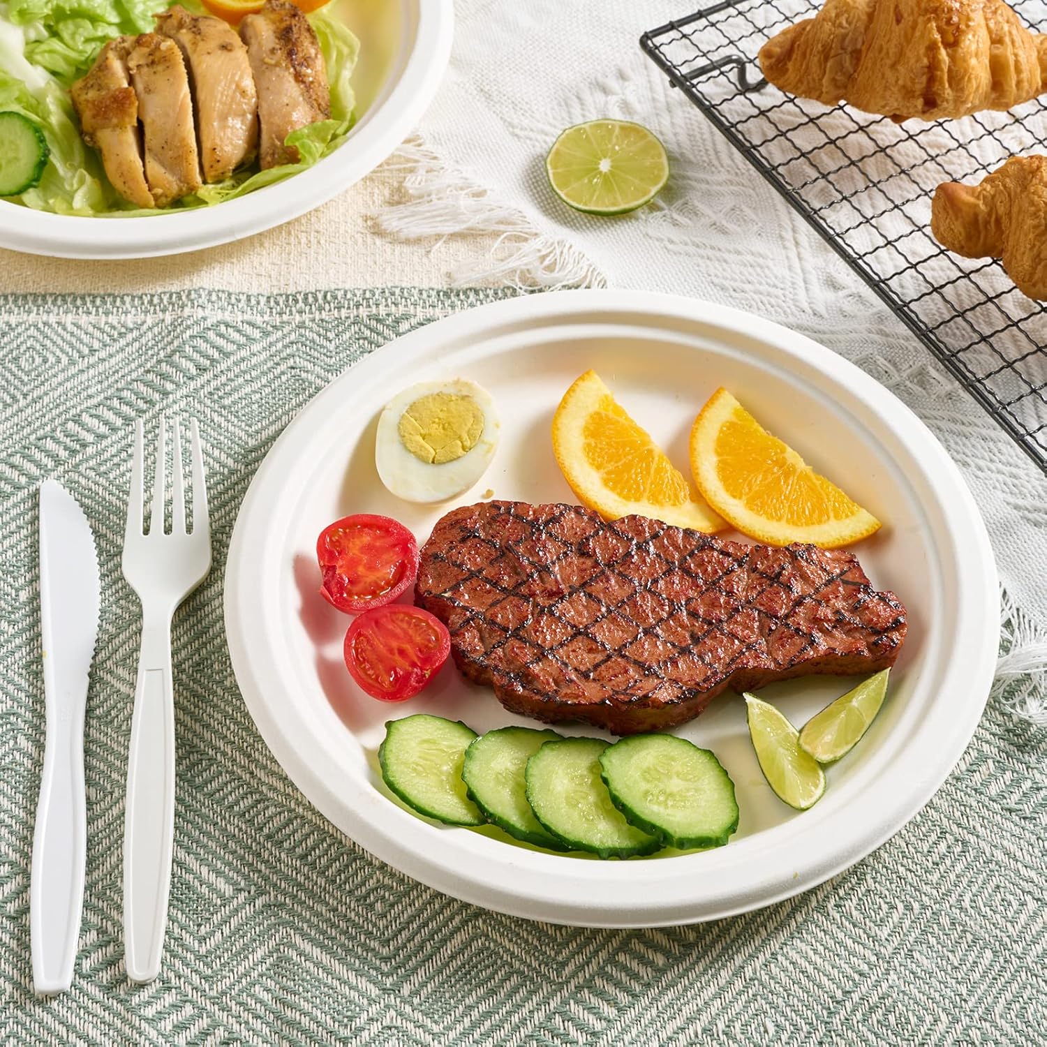 Thumbnail 4 de Vplus 150-Pack 9-Inch Compostable Paper Plates (Sugarcane Bagasse), Heavy-Duty Disposable