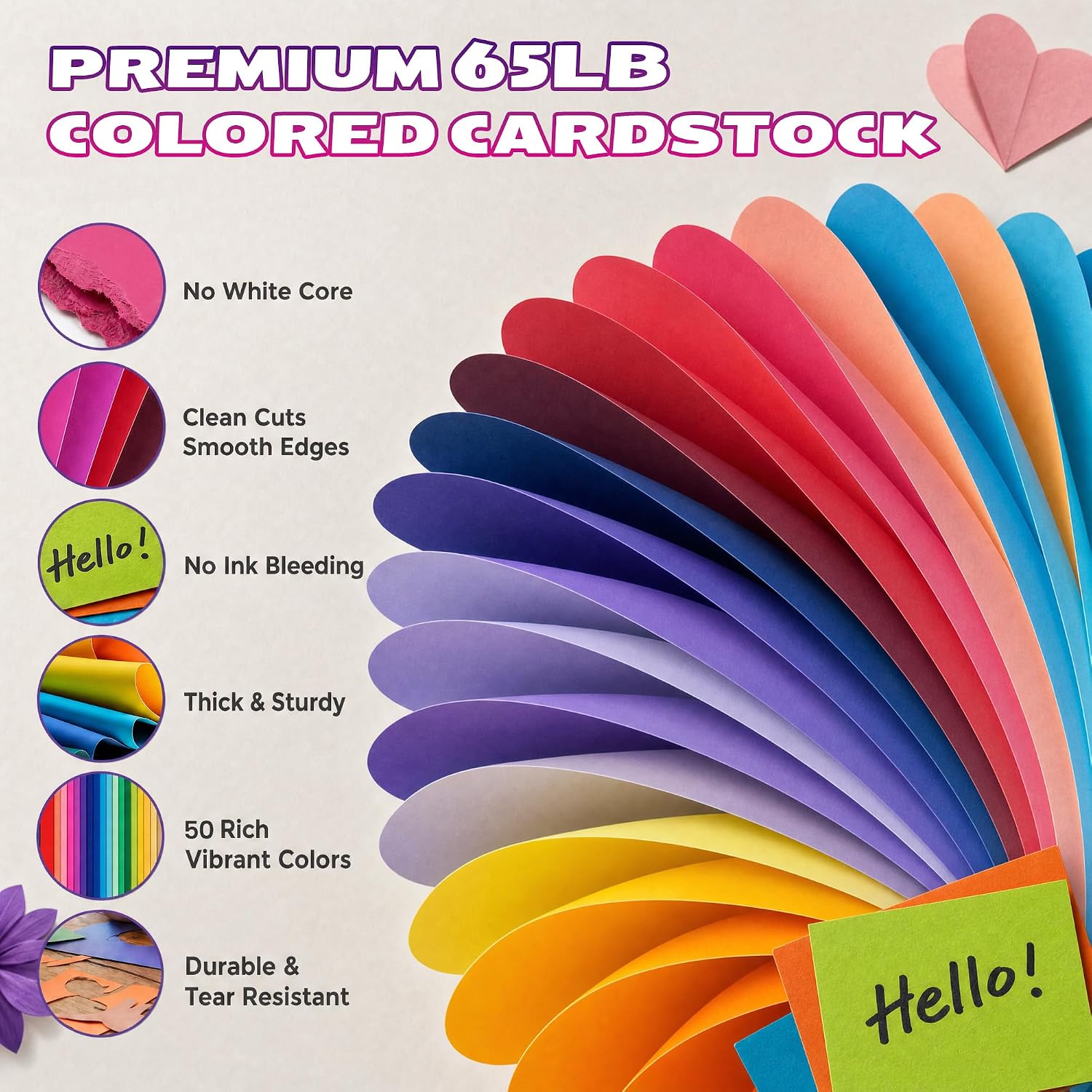 Detalle 1 de LOTWOW 300-Sheet Colored Cardstock, 8.5 x 11 Inches, 50 Colors, 180 GSM