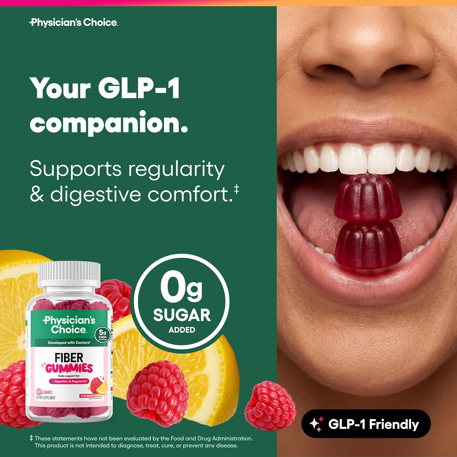 Detalle 2 de Physician's Choice Fiber Gummies, Raspberry Lemon, 5g Prebiotic Fiber