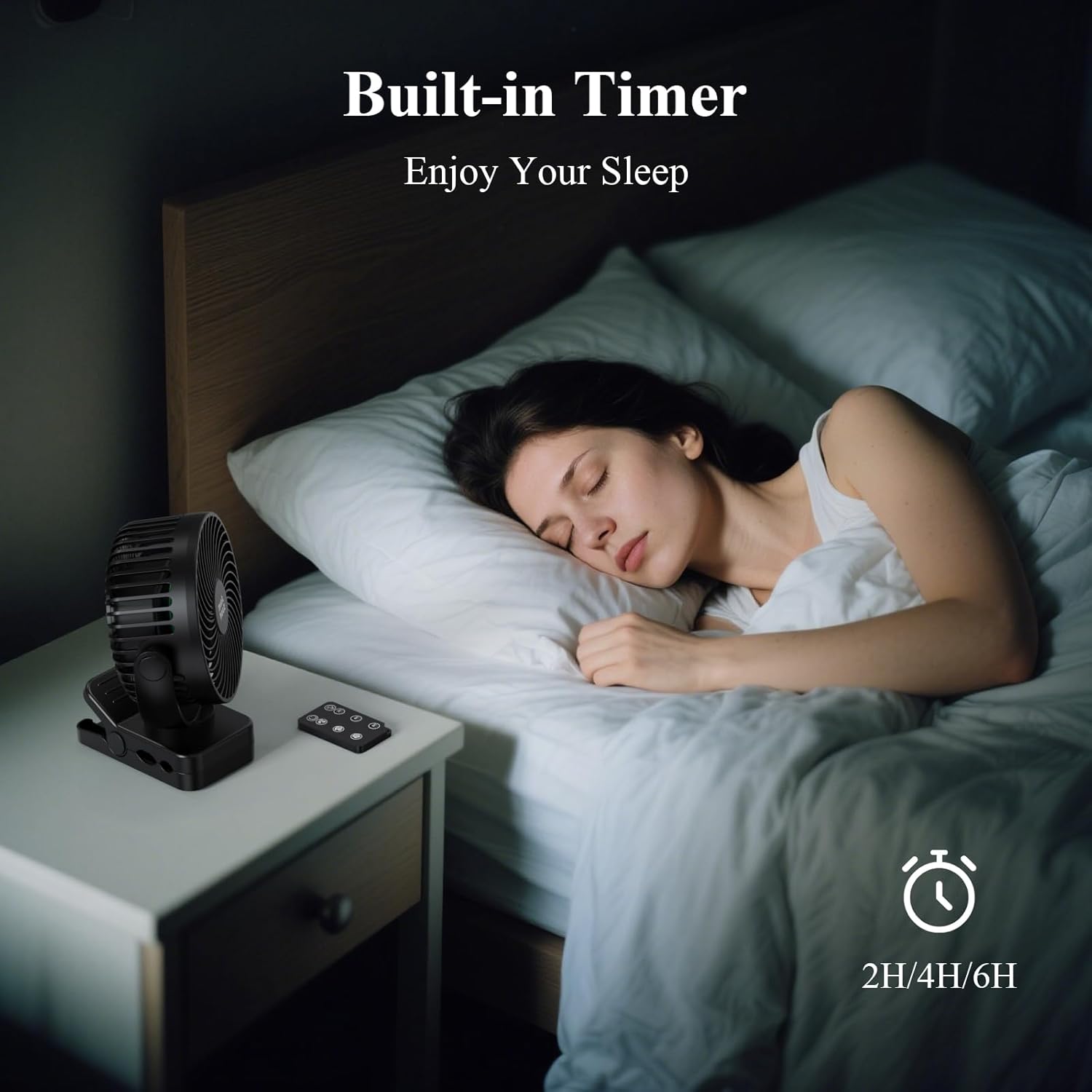 Thumbnail 6 de Minthouz 12000mAh Portable USB Fan (Rechargeable Clip On, Remote, 3 Speeds & Lights, Timer, 360° Rotation) – Black