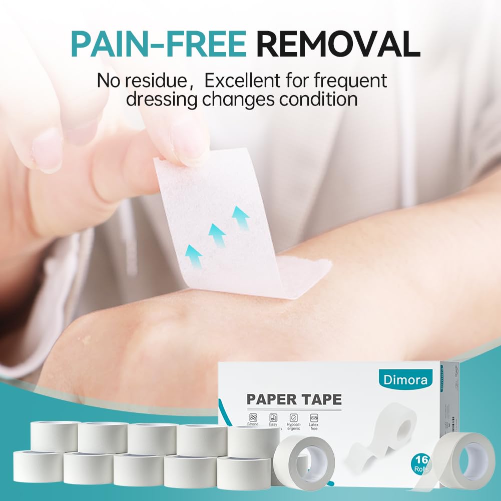 Detalle de Dimora Paper Medical Tape 16 Rolls – Hypoallergenic, Breathable First Aid Tape for Sensitive Skin