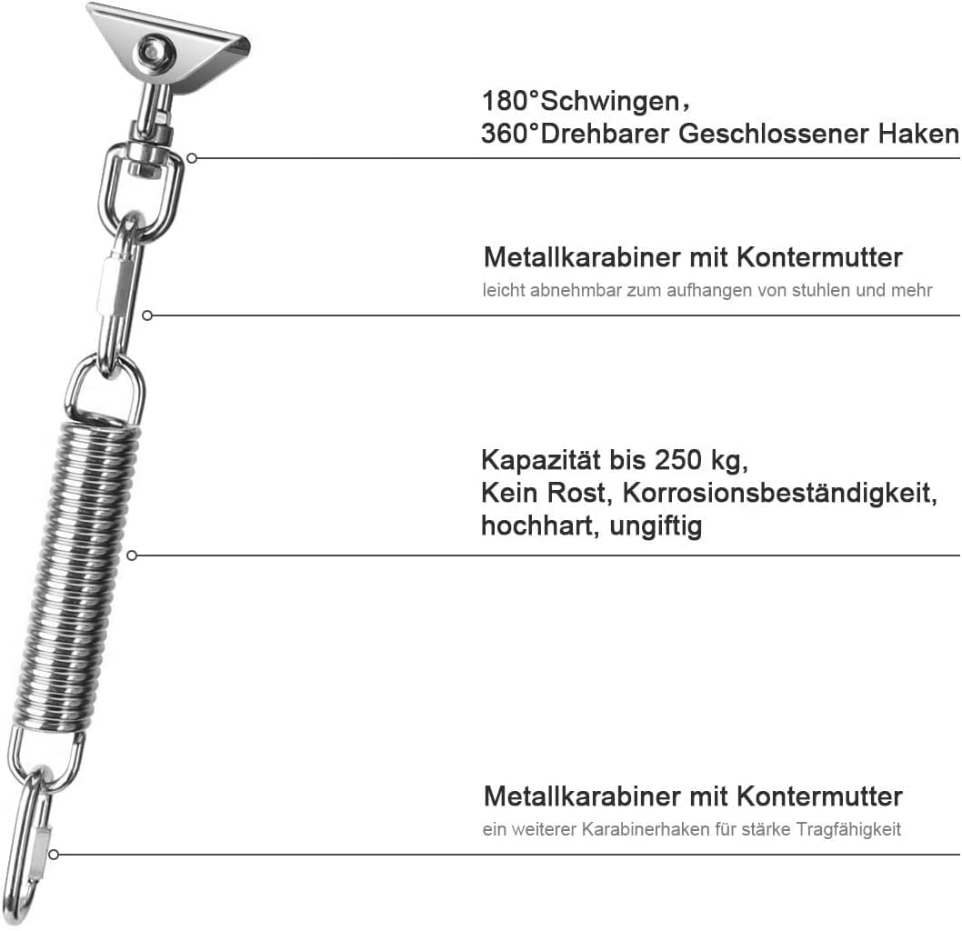 Detalle 2 de Deckenhaken Hängesessel Schwingfeder 450KG – 360° Drehbar aus Edelstahl