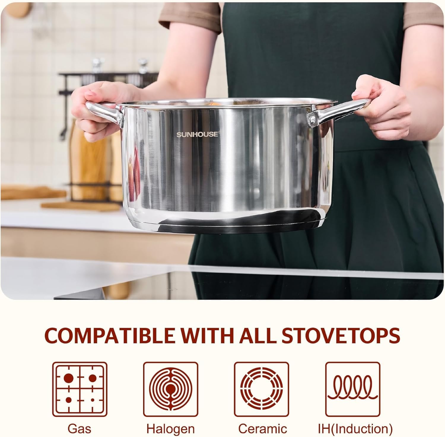 Thumbnail 3 de SUNHOUSE Stainless Steel Stock Pot 7 Quart