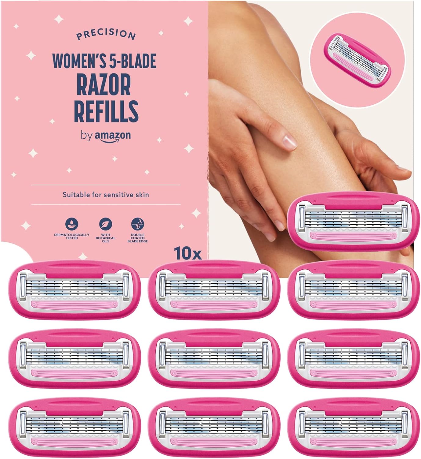 Detalle de by Amazon Damen 5-Klingen-Rasierer in Rosa inklusive 10 Nachfüllpackungen