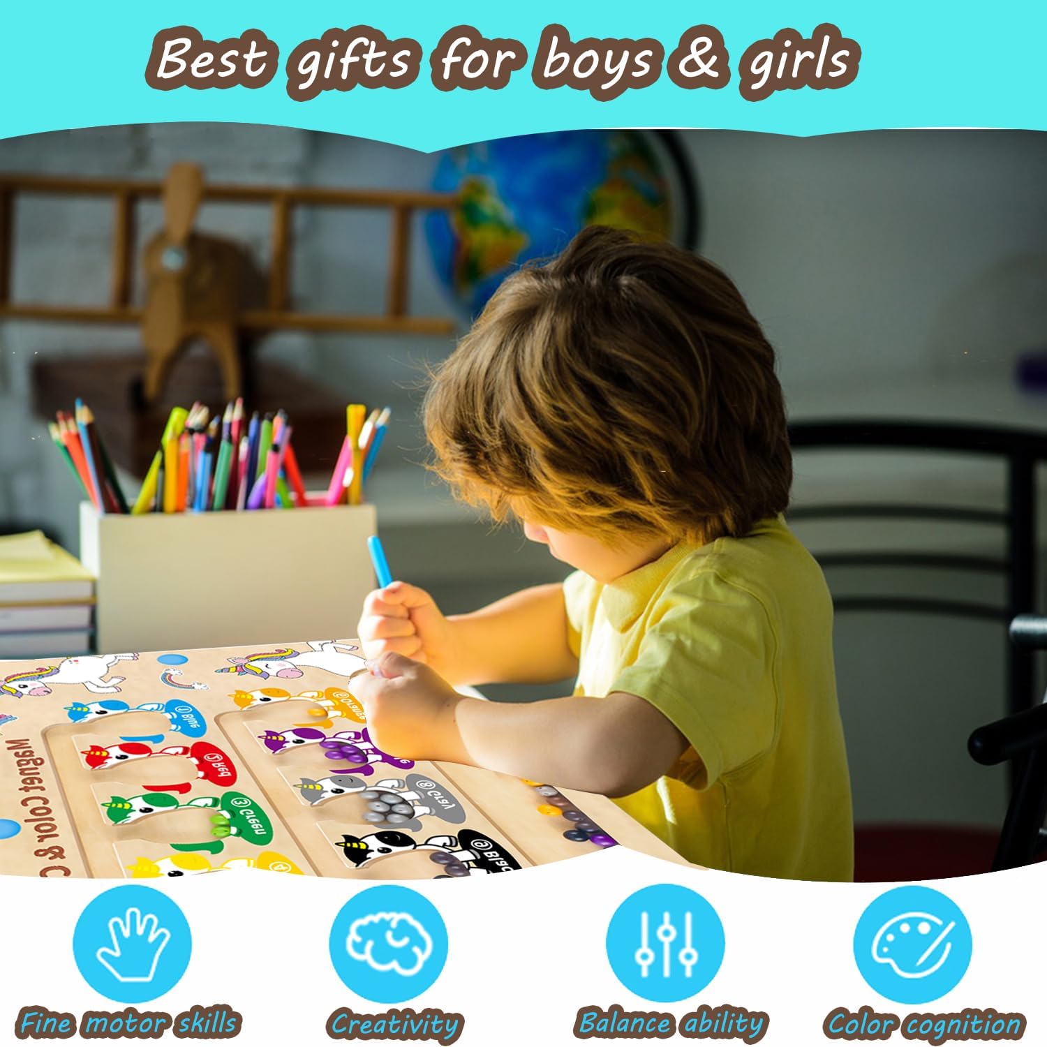 Thumbnail 1 de Magnetic Colour & Number Maze Montessori Toy for 2–6 Year Olds (Girls & Boys) – Magnetic Pen Bead Board