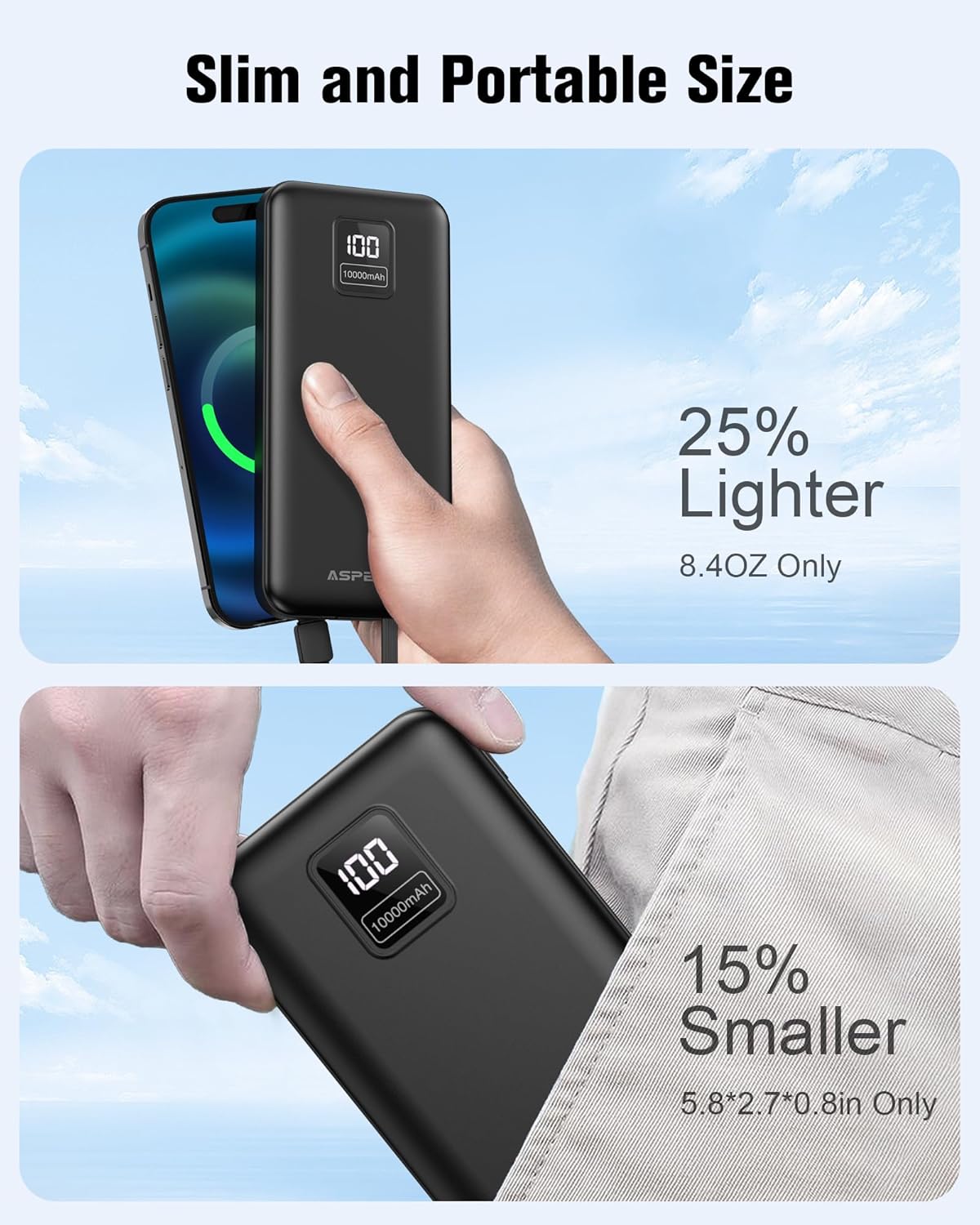 Thumbnail 4 de AsperX 10000mAh power bank with built‑in cables
