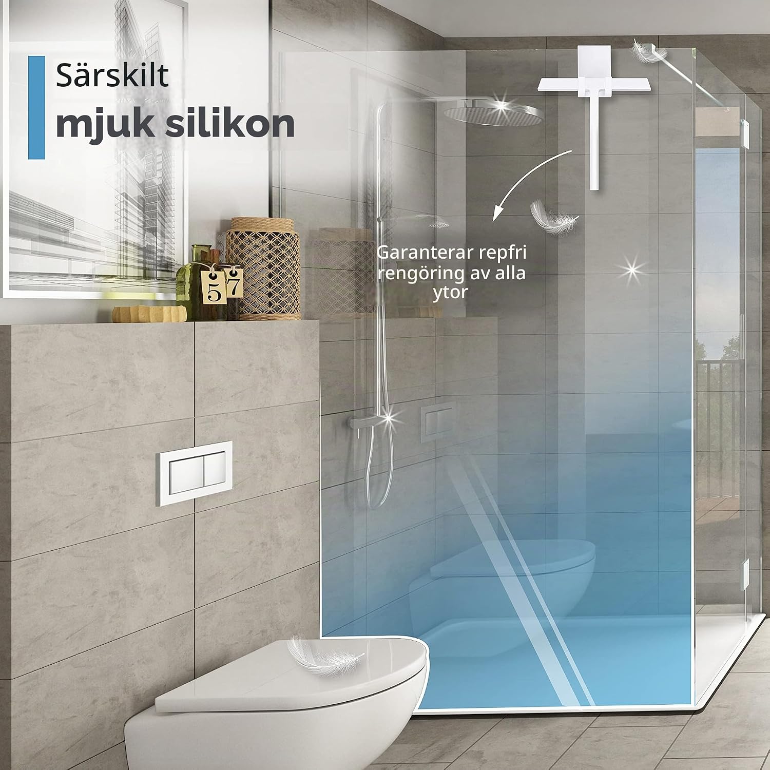 Detalle de virea duschskrapa 23 cm – vit silikon med kärna av rostfritt stål
